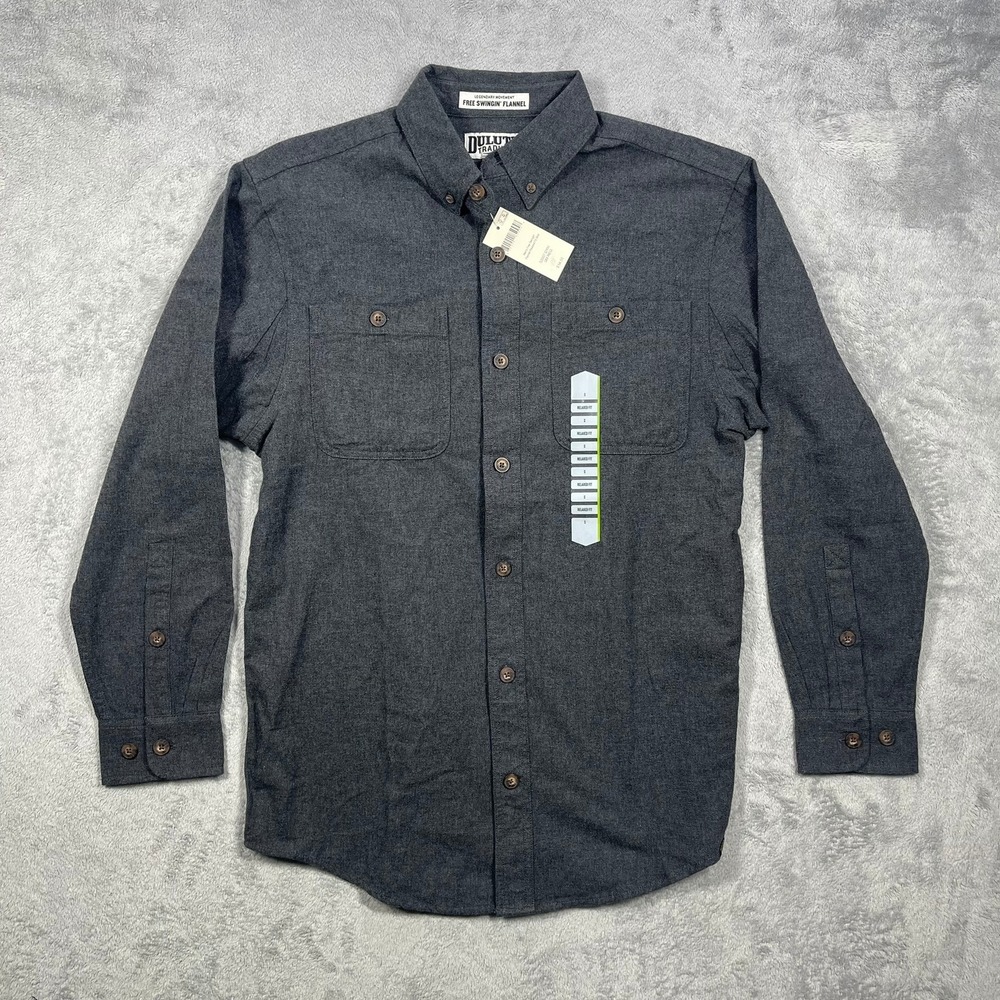 Duluth Trading Co Flannel Shirt Mens Small Grey Free Swingin Relaxed Fit